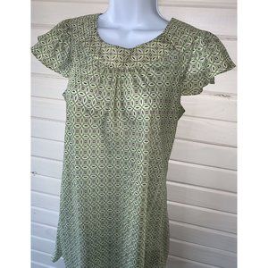 BANANA REPUBLIC Sz SMALL Green Medallion Print Flutter Sleeve Lightweight Blouse